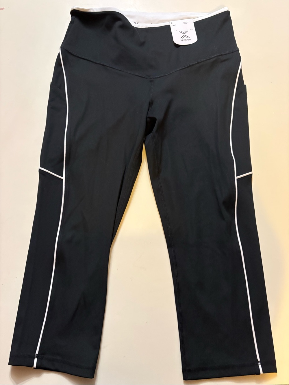 Xersion Black Capri Leggings with White Piping